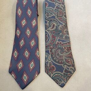 $220 2 Valentino Ties Italian Silk Vintage Men’s Paisley & Geometric Patterns